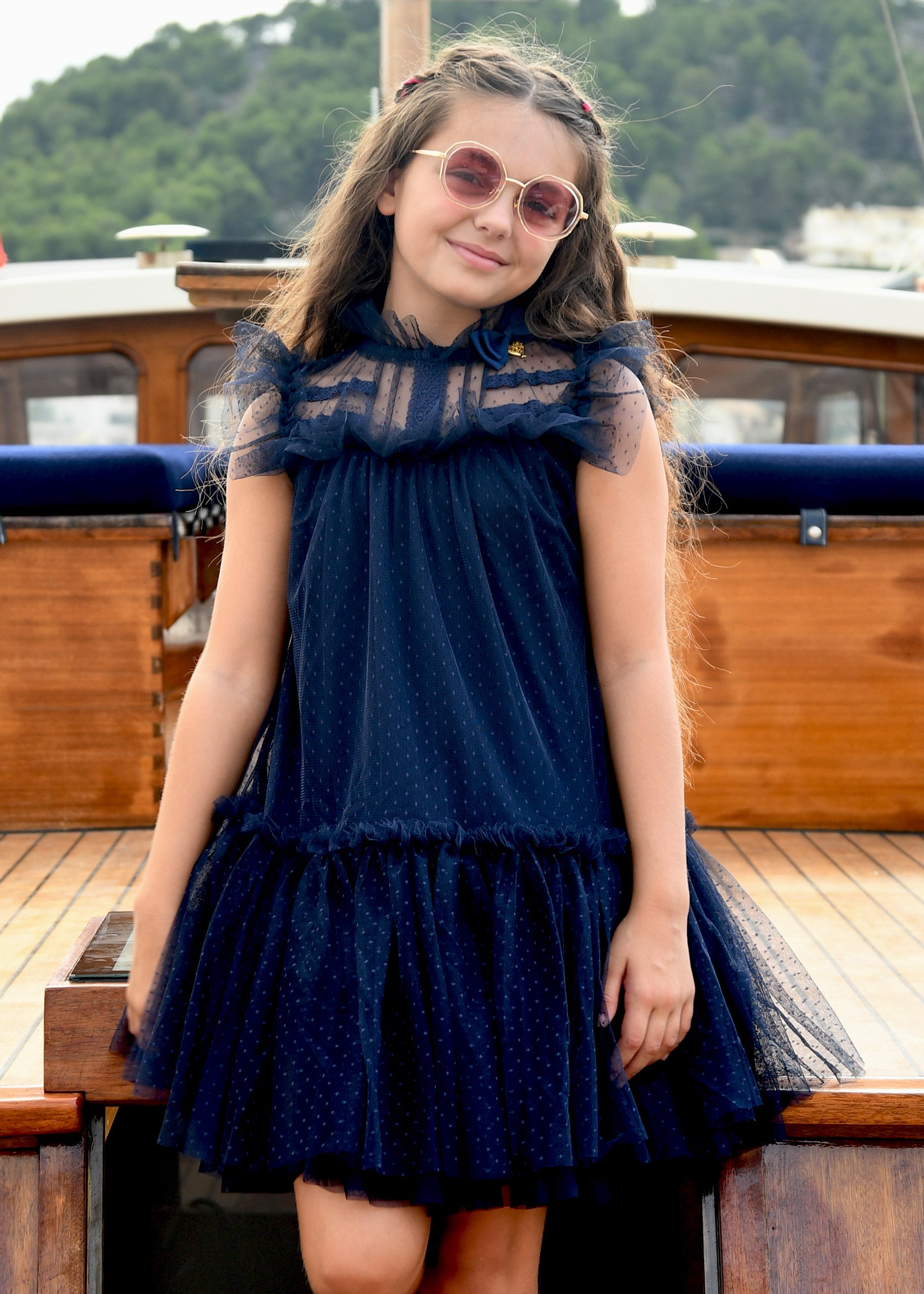 Andrea Spotted Tulle Dress Navy