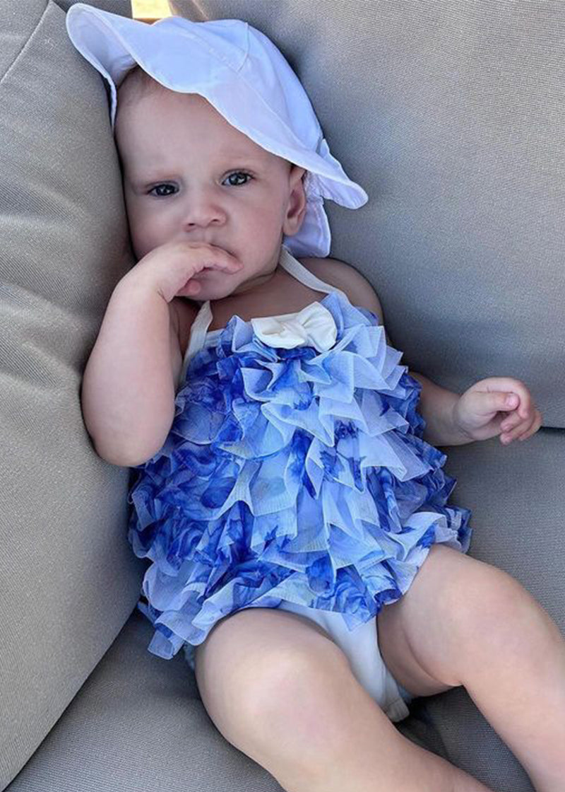 Minnow Blue Flower Baby Swimsuit Snowdrop