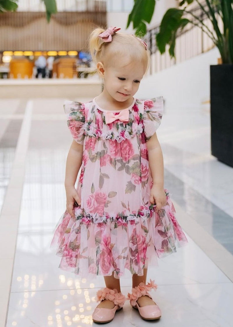 Rosebud Roses Tulle Baby Dress Pink