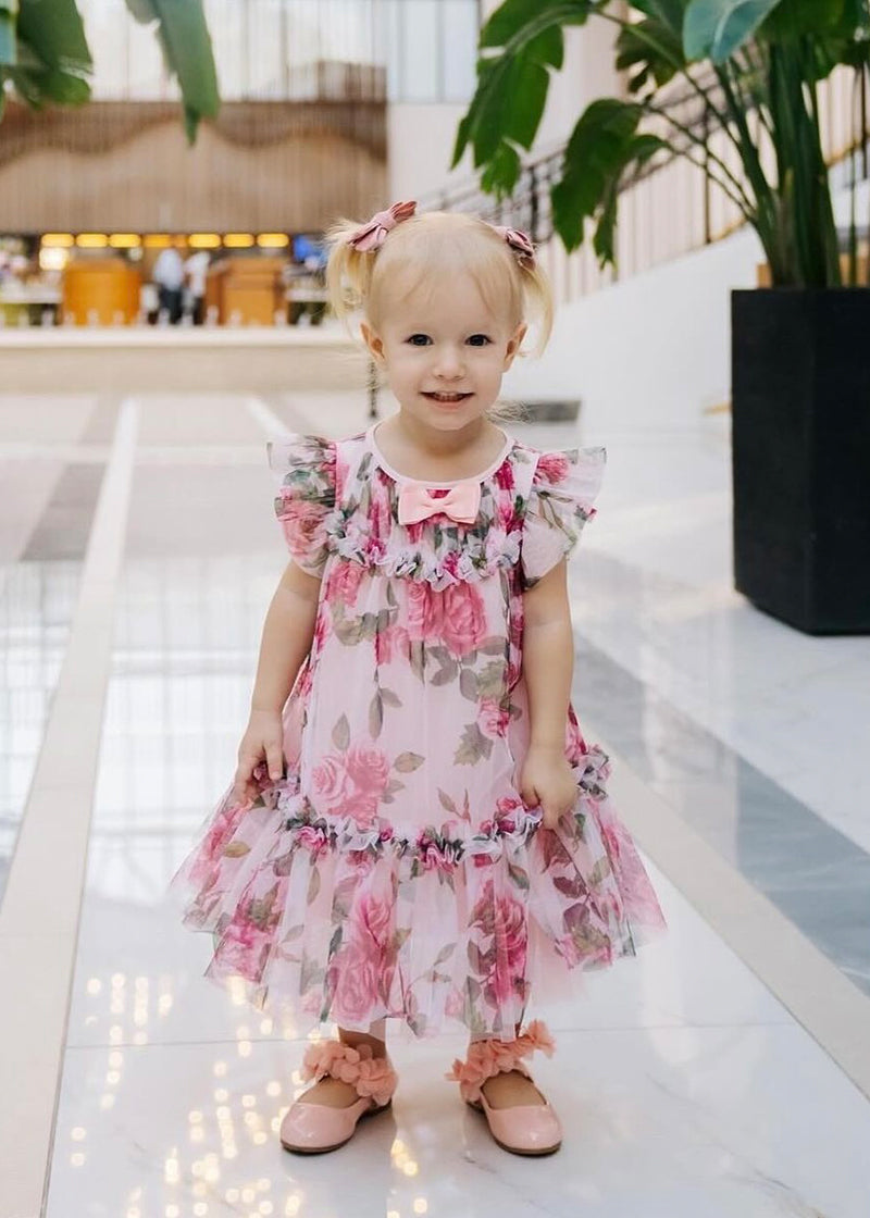 Rosebud Roses Tulle Baby Dress Pink