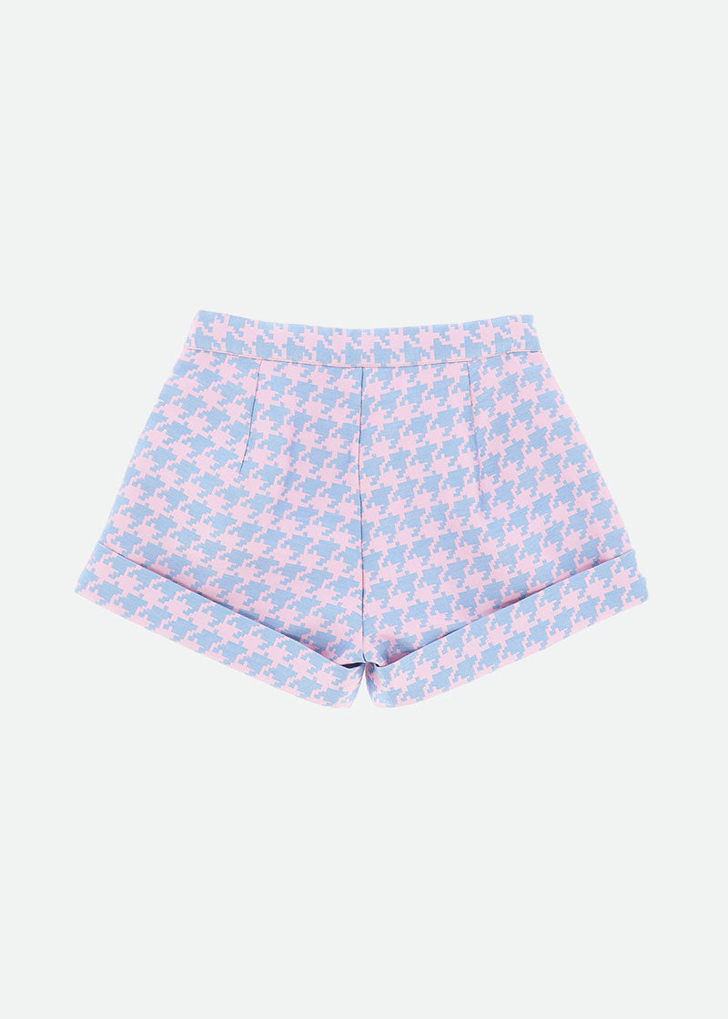 Ella Houndstooth Shorts Blue