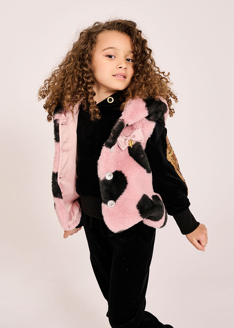 Fulham Fur Gilet Tea Rose With Black Hearts
