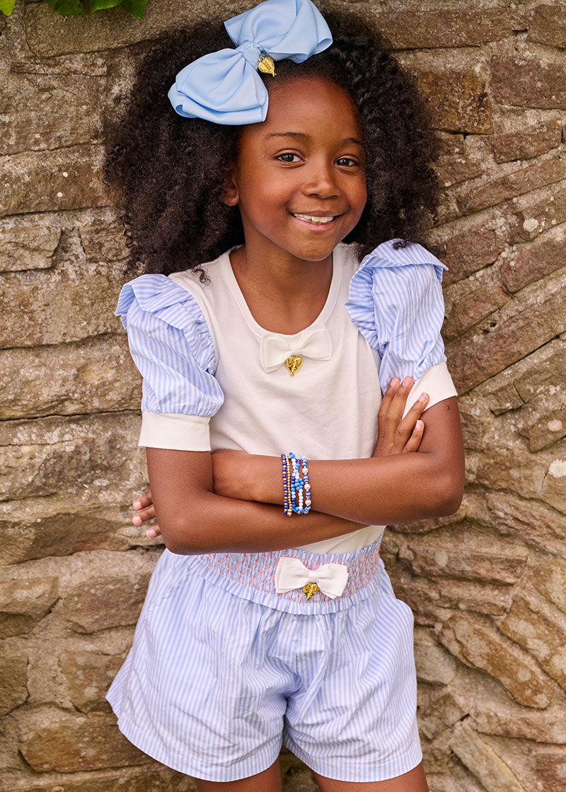 Gwen Blue Stripe Sleeve Top Snowdrop