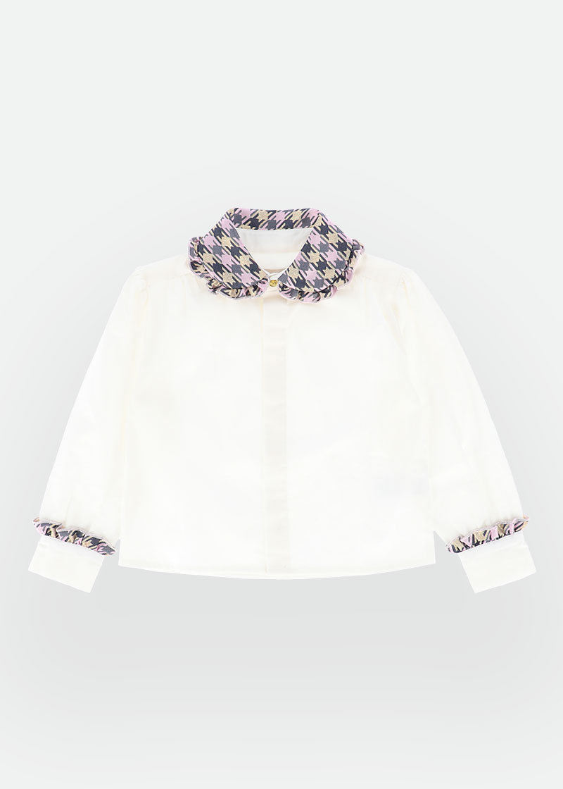 Heidi Houndstooth Collar Blouse White