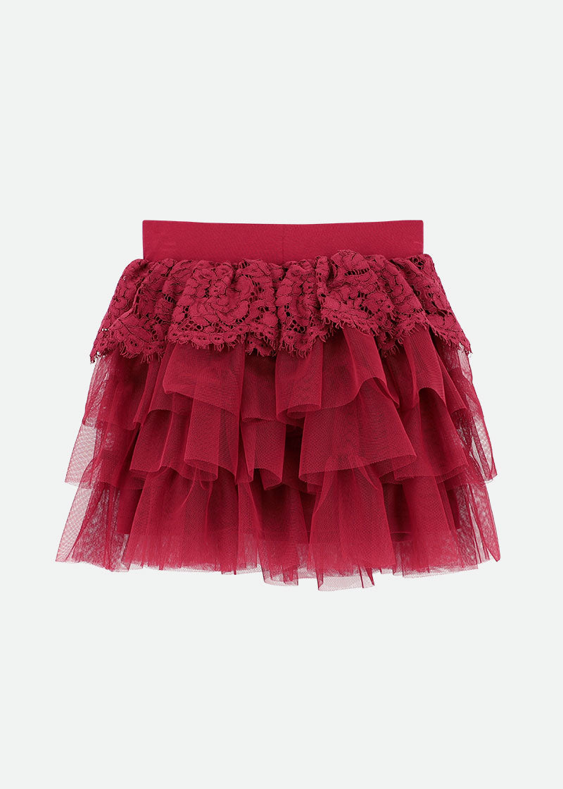 Kamma Lace Trim Skirt Tibetan Red