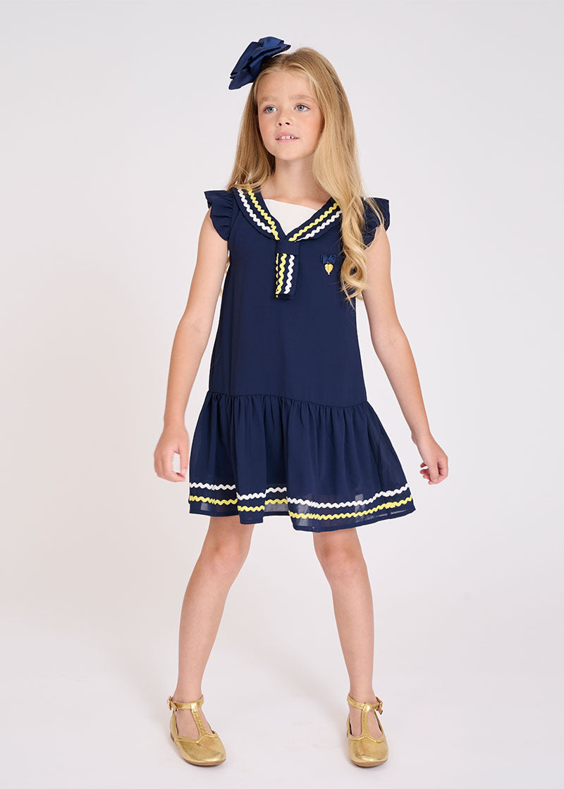 Kira Dress Navy With Yellow