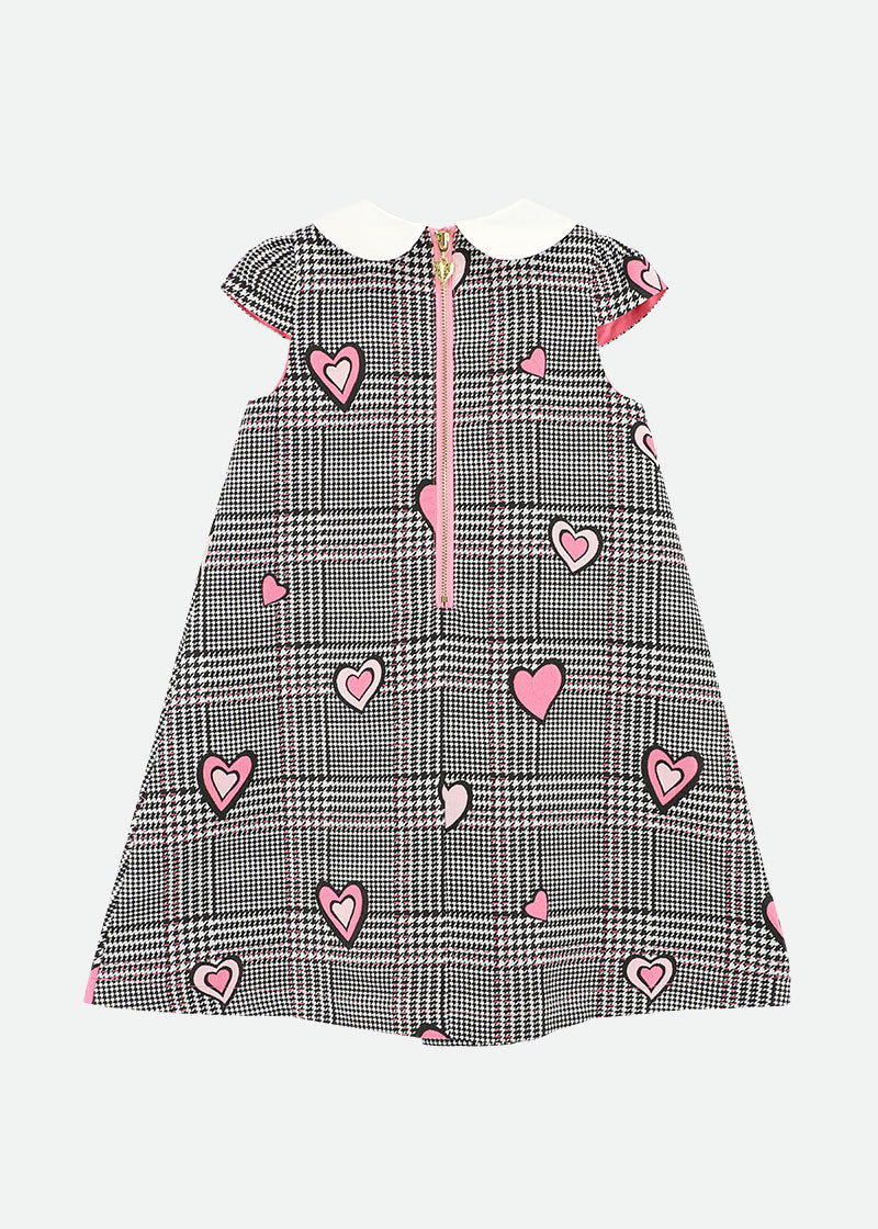 Lil Checked Dress With Hearts Grey