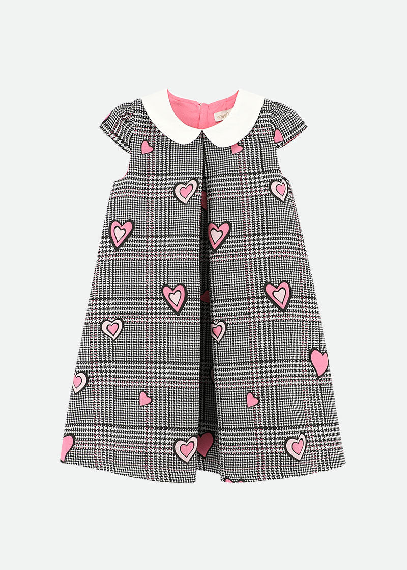 Lil Checked Dress With Hearts Grey