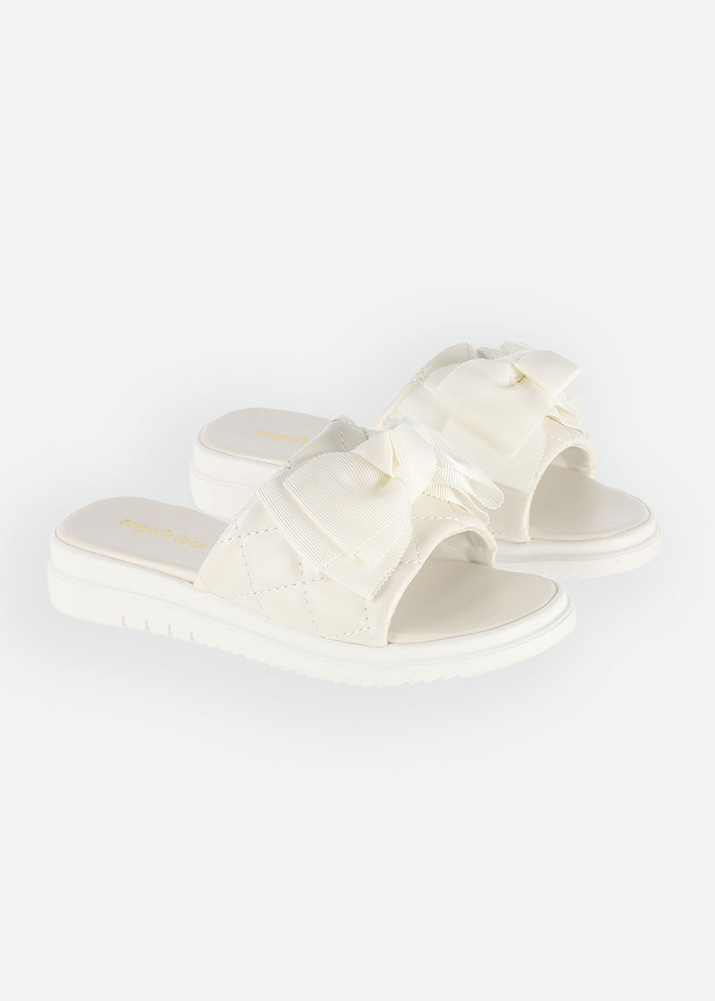 Lisbeth Quilted Sliders Pearl White