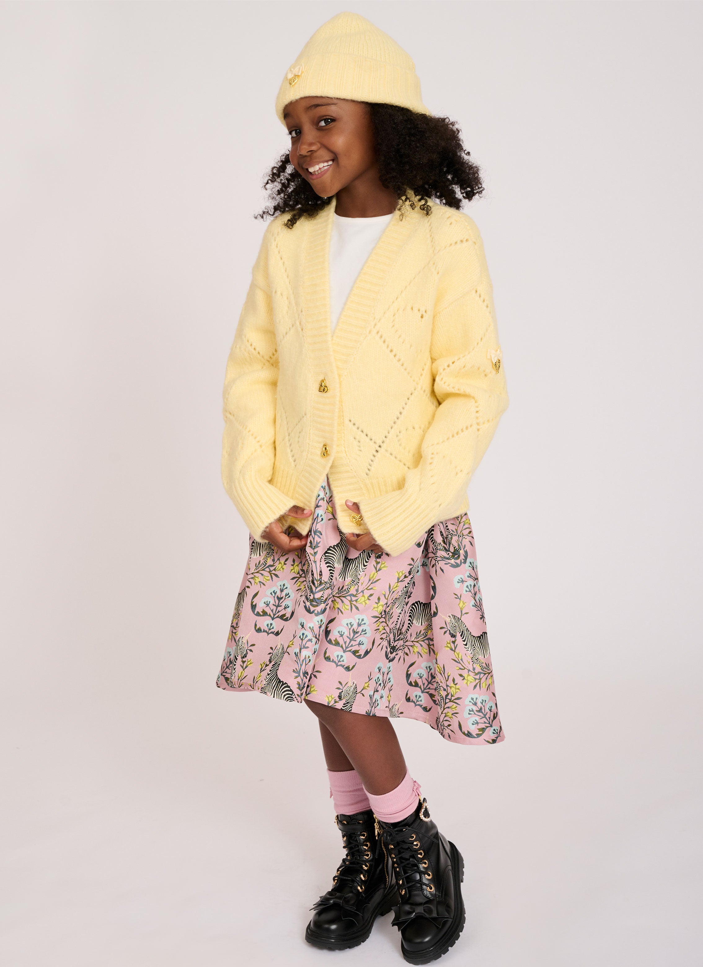Lou Heart Knit Cardigan Lemon