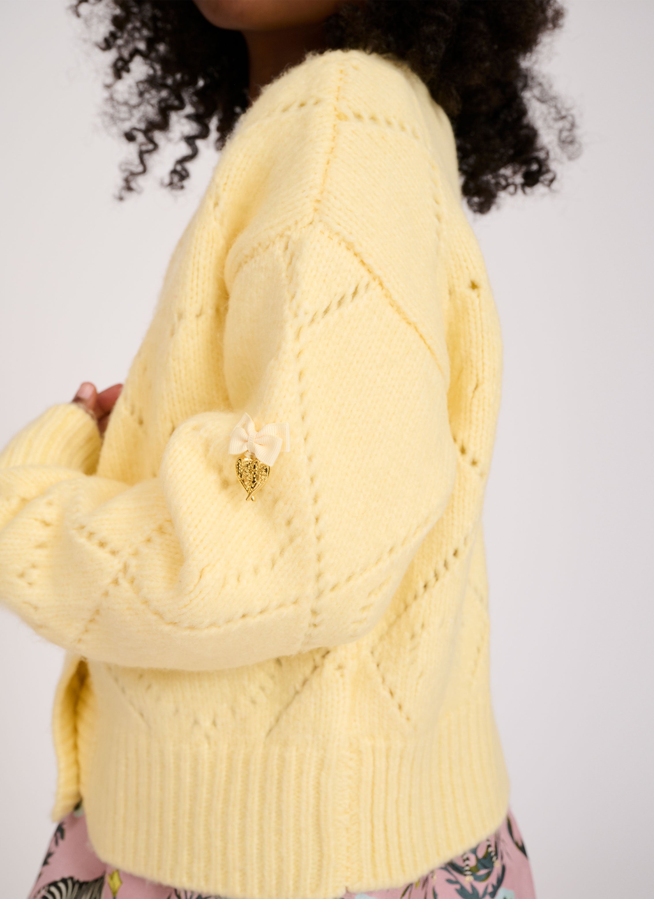 Lou Heart Knit Cardigan Lemon