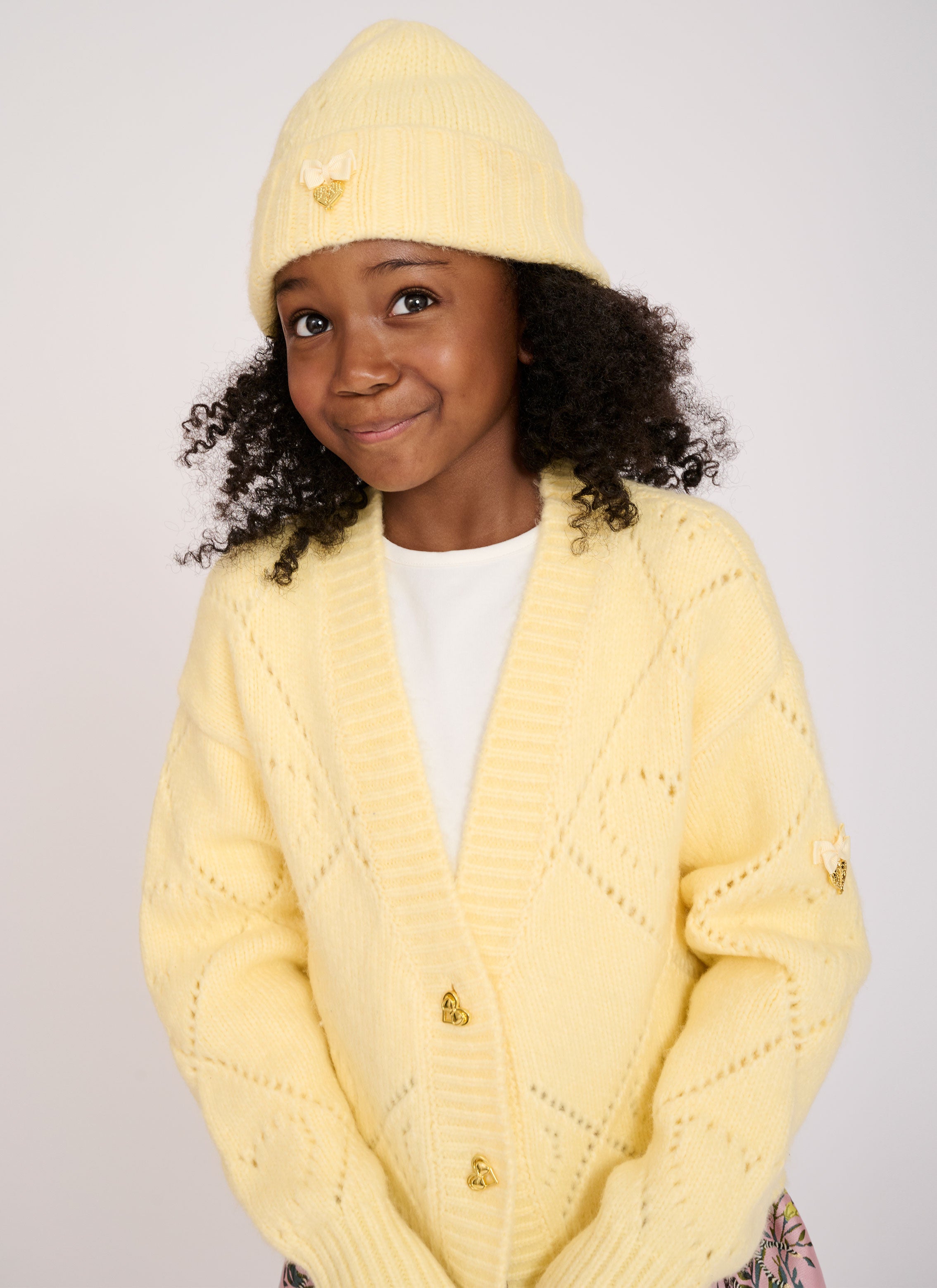 Lou Heart Knit Cardigan Lemon