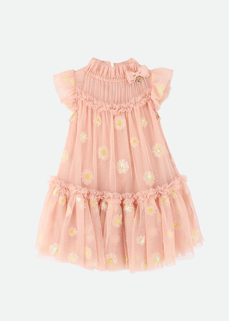 Marigold Sequin Daisy Dress Blush