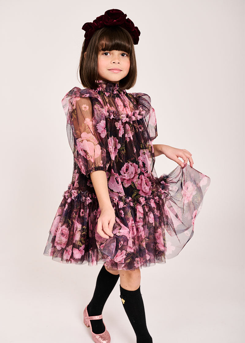 Girls Black Flower Dress | Angel's Face