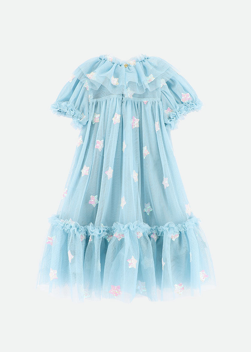 Twinkly Sequin Star Dress Porcelain Blue