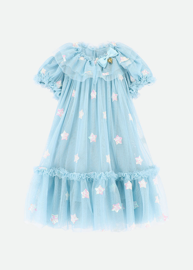 Twinkly Sequin Star Dress Porcelain Blue